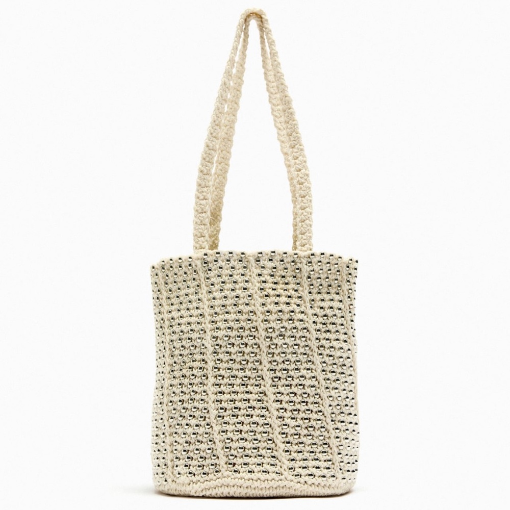 Zara Cream Crochet Beaded Mini Tote